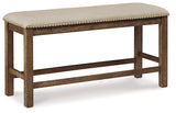Moriville Grayish Brown Counter Height Dining Table with 4 Barstools and Bench by Ashley at Eve Furniture