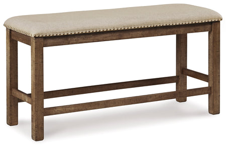 Moriville Grayish Brown Counter Height Dining Table with 4 Barstools and Bench by Ashley at Eve Furniture