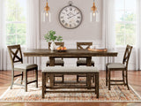 Moriville Grayish Brown Counter Height Dining Table with 4 Barstools and Bench by Ashley at Eve Furniture