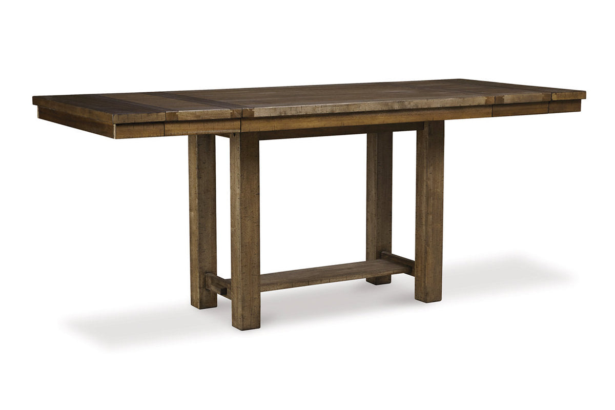 Moriville Grayish Brown Counter Height Dining Table with 4 Barstools and Bench by Ashley at Eve Furniture