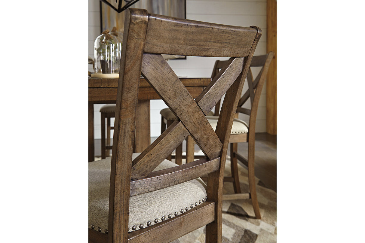 Moriville Grayish Brown Counter Height Dining Table with 4 Barstools and Bench by Ashley at Eve Furniture