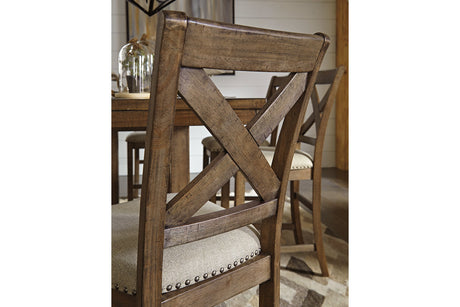 Moriville Grayish Brown Counter Height Dining Table with 4 Barstools and Bench by Ashley at Eve Furniture