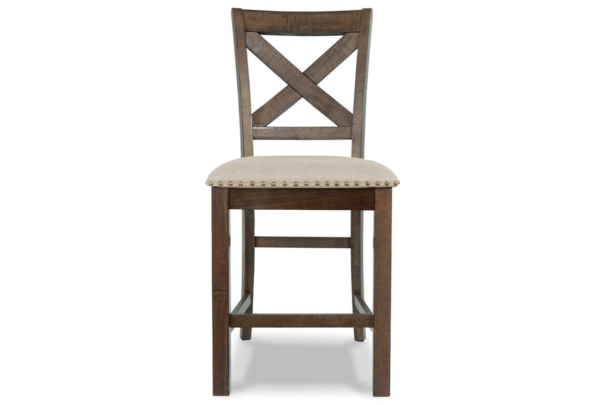 Moriville Grayish Brown Counter Height Dining Table with 4 Barstools and Bench by Ashley at Eve Furniture