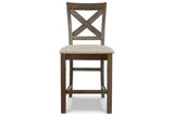 Moriville Grayish Brown Counter Height Dining Table with 4 Barstools and Bench by Ashley at Eve Furniture