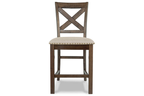 Moriville Grayish Brown Counter Height Dining Table with 4 Barstools and Bench by Ashley at Eve Furniture