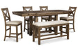 Moriville Grayish Brown Counter Height Dining Table with 4 Barstools and Bench by Ashley at Eve Furniture