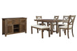 Moriville Grayish Brown Dining Table and 4 Chairs and Bench with Server by Ashley at Eve Furniture