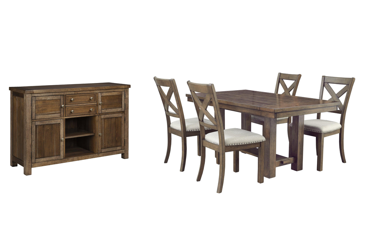 Moriville Grayish Brown Dining Table and 4 Chairs with Server by Ashley at Eve Furniture