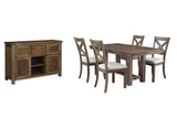 Moriville Grayish Brown Dining Table and 4 Chairs with Server by Ashley at Eve Furniture