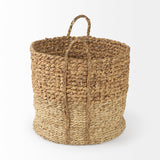 Morocco (Set of 3) Brown Two Tone Water Hyacinth and Cornhusk Round Basket W/ Handles by Mercana at Eve Furniture