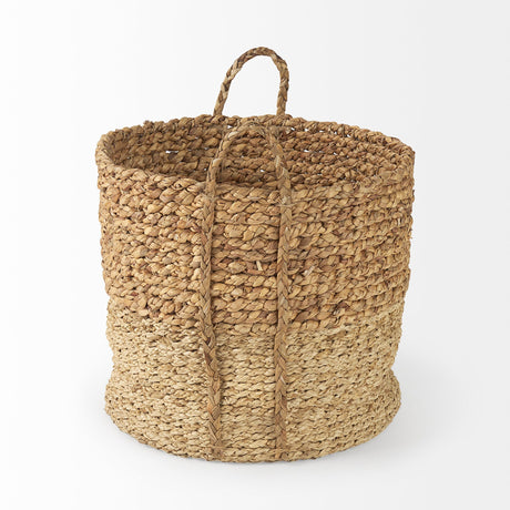 Morocco (Set of 3) Brown Two Tone Water Hyacinth and Cornhusk Round Basket W/ Handles by Mercana at Eve Furniture