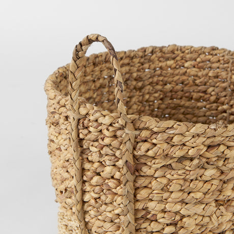 Morocco (Set of 3) Brown Two Tone Water Hyacinth and Cornhusk Round Basket W/ Handles by Mercana at Eve Furniture