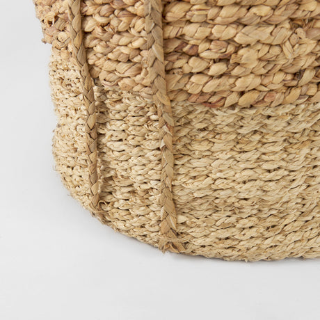 Morocco (Set of 3) Brown Two Tone Water Hyacinth and Cornhusk Round Basket W/ Handles by Mercana at Eve Furniture