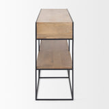 Morris 63.0L x 15.0W x 31.0H Beige Wood w/ Black Metal Frame 2 Drawer Console Table by Mercana at Eve Furniture