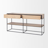 Morris 63.0L x 15.0W x 31.0H Beige Wood w/ Black Metal Frame 2 Drawer Console Table by Mercana at Eve Furniture