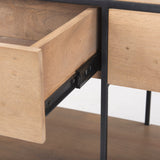 Morris 63.0L x 15.0W x 31.0H Beige Wood w/ Black Metal Frame 2 Drawer Console Table by Mercana at Eve Furniture