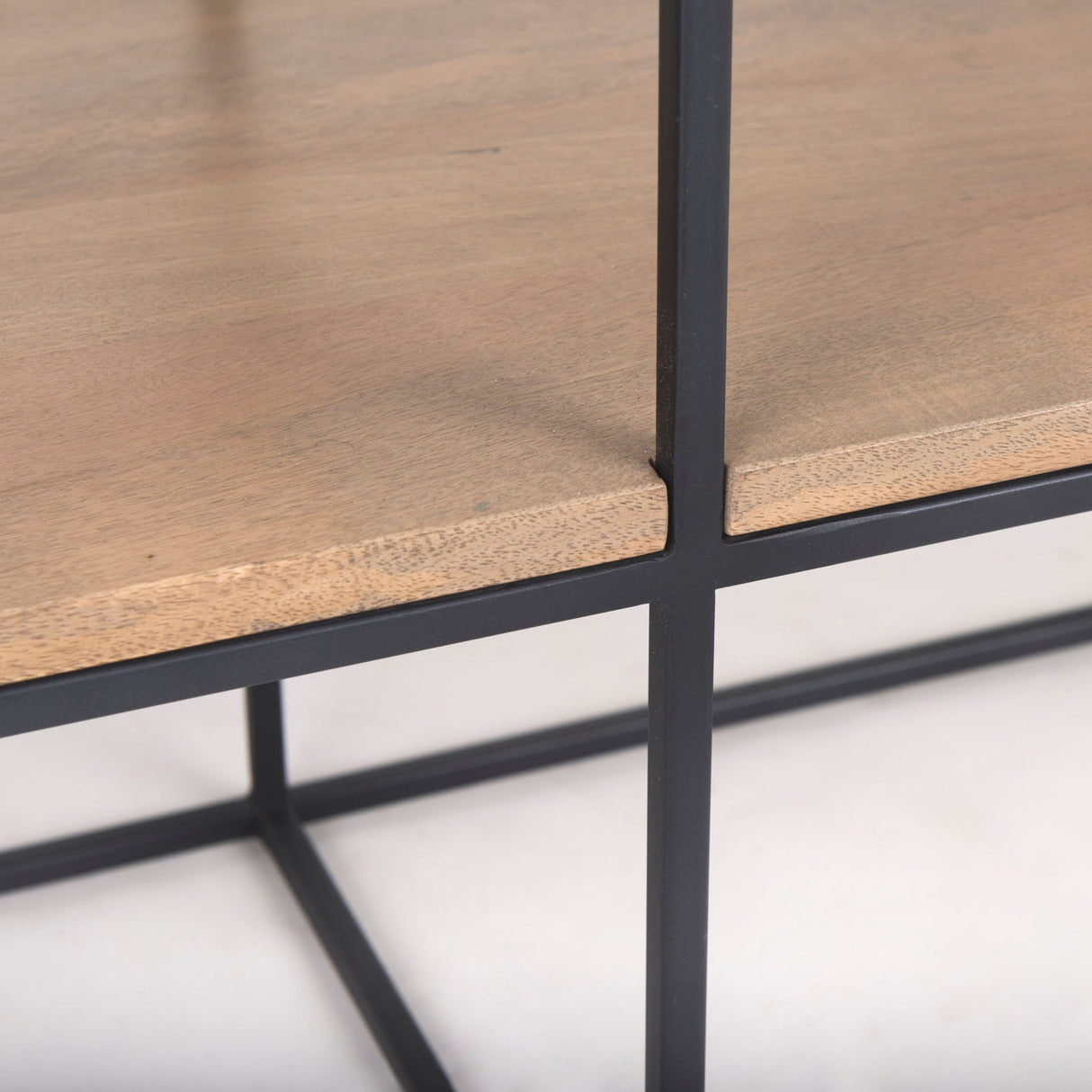Morris 63.0L x 15.0W x 31.0H Beige Wood w/ Black Metal Frame 2 Drawer Console Table by Mercana at Eve Furniture