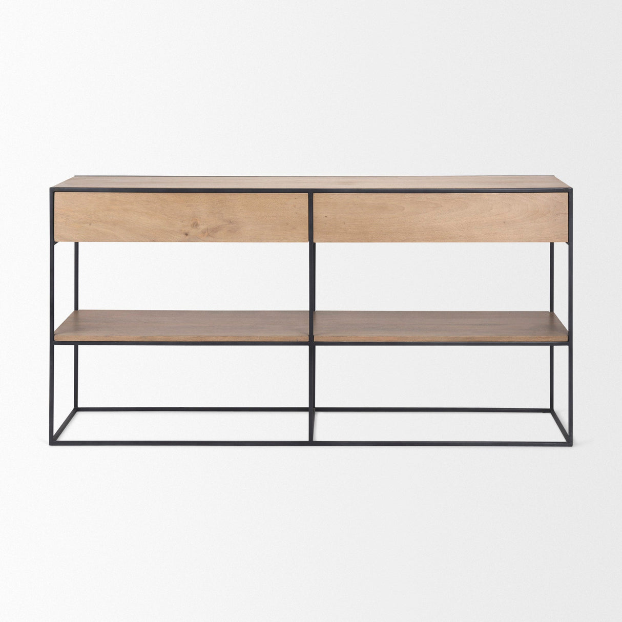 Morris Beige Wood w/ Black Metal Frame 2 Drawer Console Table by Mercana at Eve Furniture