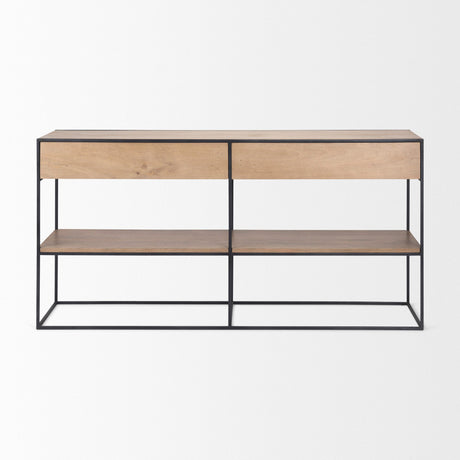 Morris Beige Wood w/ Black Metal Frame 2 Drawer Console Table by Mercana at Eve Furniture