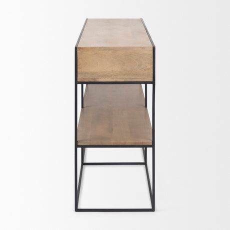Morris Beige Wood w/ Black Metal Frame 2 Drawer Console Table by Mercana at Eve Furniture