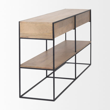 Morris Beige Wood w/ Black Metal Frame 2 Drawer Console Table by Mercana at Eve Furniture
