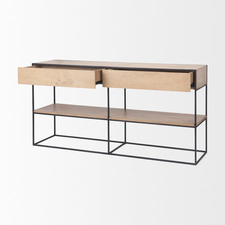 Morris Beige Wood w/ Black Metal Frame 2 Drawer Console Table by Mercana at Eve Furniture