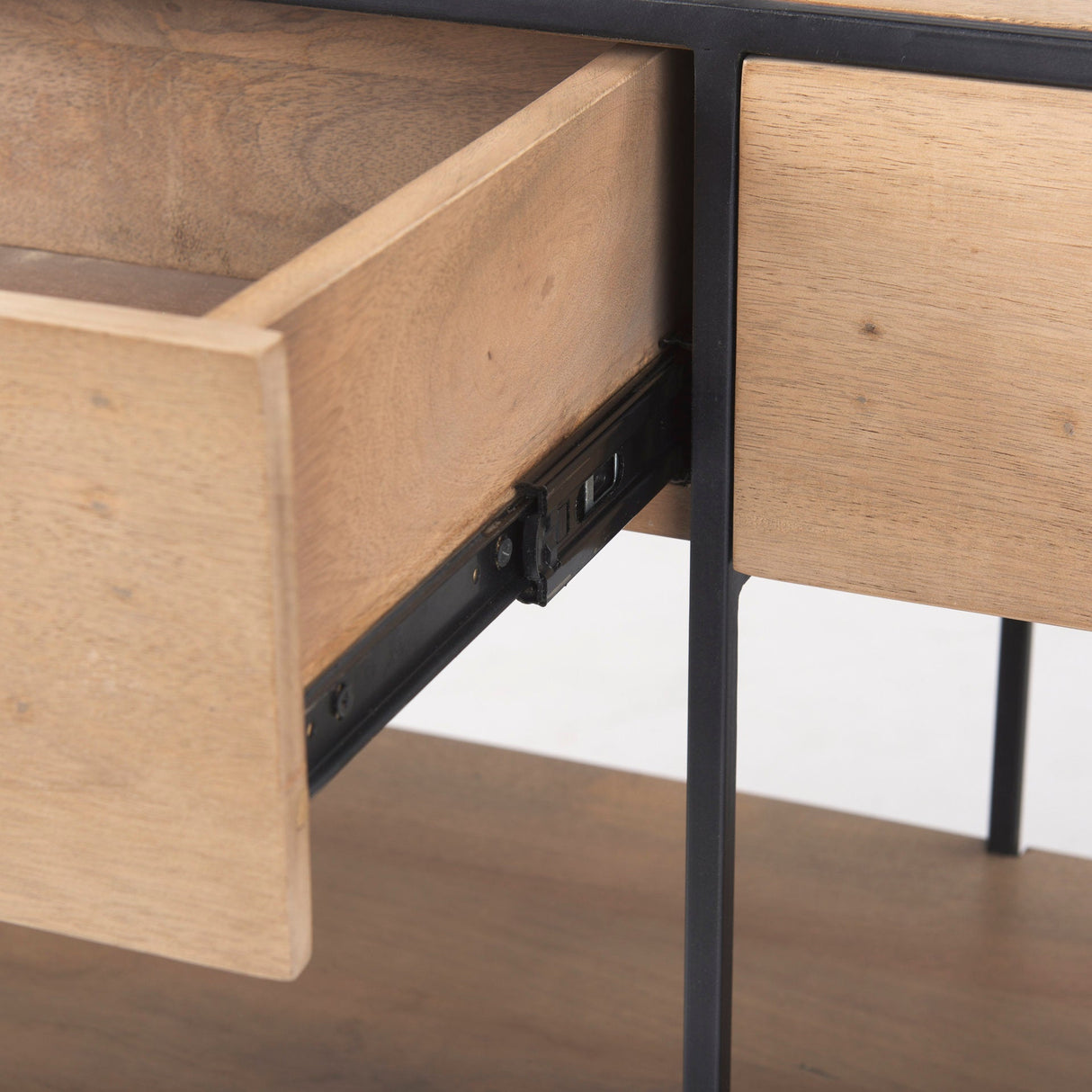 Morris Beige Wood w/ Black Metal Frame 2 Drawer Console Table by Mercana at Eve Furniture