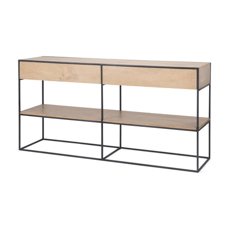 Morris Beige Wood w/ Black Metal Frame 2 Drawer Console Table by Mercana at Eve Furniture
