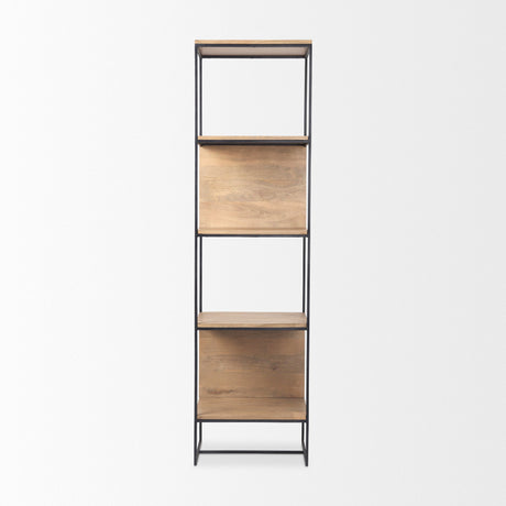 Morris Beige Wood W/Black Metal Frame 4-Tier Shelving Unit by Mercana at Eve Furniture