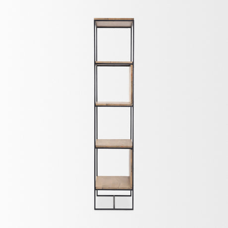 Morris Beige Wood W/Black Metal Frame 4-Tier Shelving Unit by Mercana at Eve Furniture