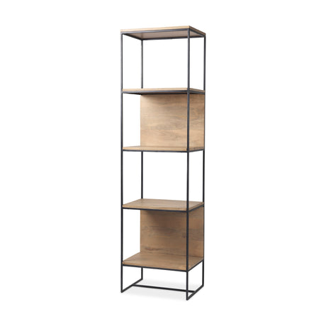 Morris Beige Wood W/Black Metal Frame 4-Tier Shelving Unit by Mercana at Eve Furniture