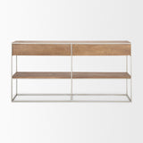Morris I 63L x 15W x 31H Brown Wood w/ Silver Metal Frame 2 Drawer Console Table by Mercana at Eve Furniture