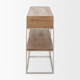 Morris I 63L x 15W x 31H Brown Wood w/ Silver Metal Frame 2 Drawer Console Table by Mercana at Eve Furniture