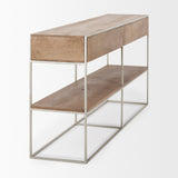 Morris I 63L x 15W x 31H Brown Wood w/ Silver Metal Frame 2 Drawer Console Table by Mercana at Eve Furniture