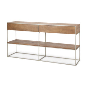 Morris I 63L x 15W x 31H Brown Wood w/ Silver Metal Frame 2 Drawer Console Table by Mercana at Eve Furniture