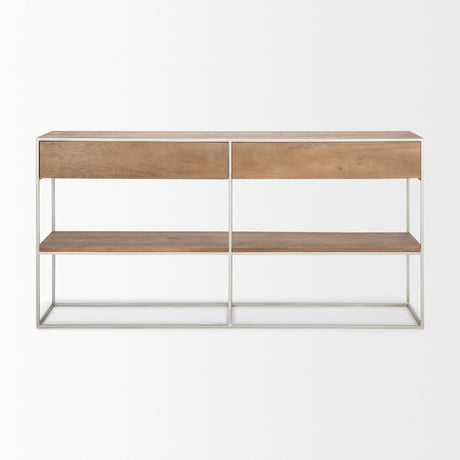 Morris I Brown Wood w/ Silver Metal Frame 2 Drawer Console Table by Mercana at Eve Furniture