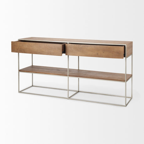 Morris I Brown Wood w/ Silver Metal Frame 2 Drawer Console Table by Mercana at Eve Furniture