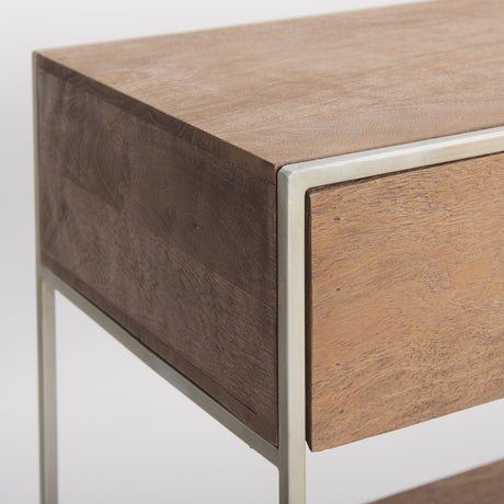 Morris I Brown Wood w/ Silver Metal Frame 2 Drawer Console Table by Mercana at Eve Furniture
