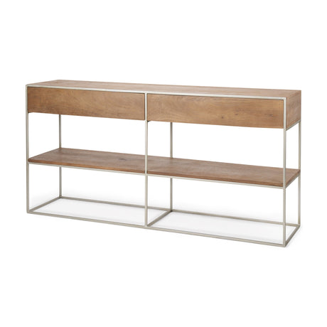 Morris I Brown Wood w/ Silver Metal Frame 2 Drawer Console Table by Mercana at Eve Furniture