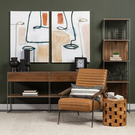 Morris II Brown Wood and Silver Metal Frame 4 Shelf Shelving Unit by Mercana at Eve Furniture