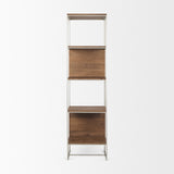Morris II Brown Wood and Silver Metal Frame 4 Shelf Shelving Unit by Mercana at Eve Furniture