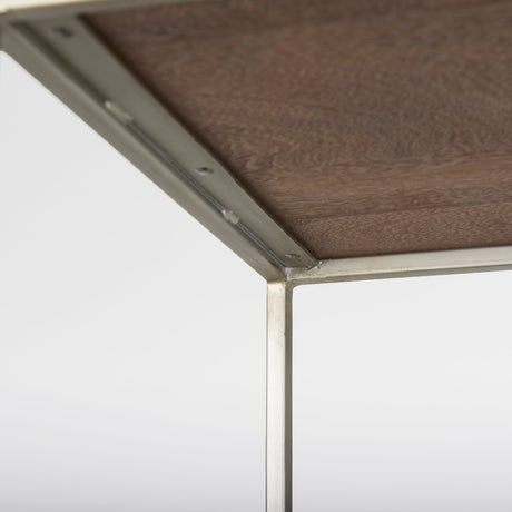 Morris II Brown Wood and Silver Metal Frame 4 Shelf Shelving Unit by Mercana at Eve Furniture
