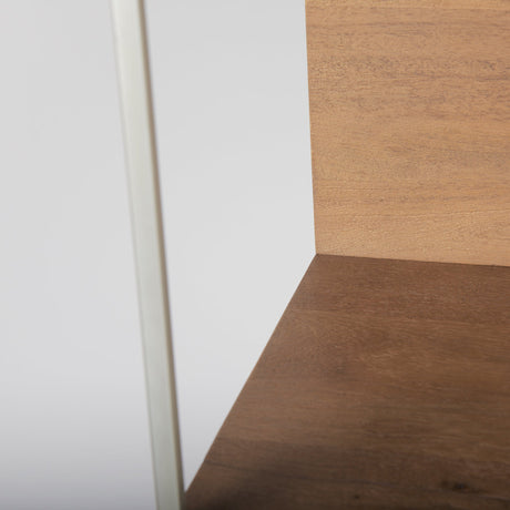Morris II Brown Wood and Silver Metal Frame 4 Shelf Shelving Unit by Mercana at Eve Furniture