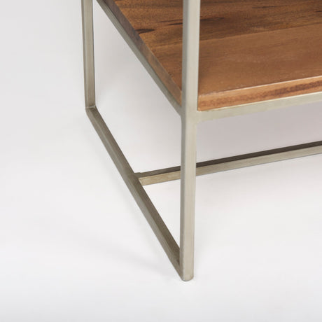 Morris III Brown Wood and Silver Metal Frame 6 Shelf Shelving Unit by Mercana at Eve Furniture