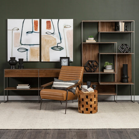 Morris III Brown Wood and Silver Metal Frame 6 Shelf Shelving Unit by Mercana at Eve Furniture