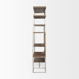 Morris III Brown Wood and Silver Metal Frame 6 Shelf Shelving Unit by Mercana at Eve Furniture