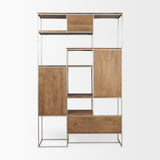 Morris III Brown Wood and Silver Metal Frame 6 Shelf Shelving Unit by Mercana at Eve Furniture