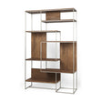 Morris III Brown Wood and Silver Metal Frame 6 Shelf Shelving Unit by Mercana at Eve Furniture