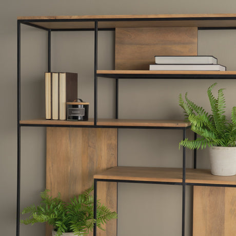 Morris Light Brown Wood w/ Black Metal Frame 6-Tier Shelving Unit by Mercana at Eve Furniture