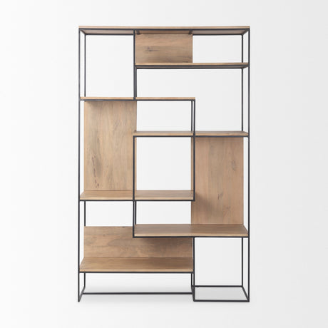 Morris Light Brown Wood w/ Black Metal Frame 6-Tier Shelving Unit by Mercana at Eve Furniture